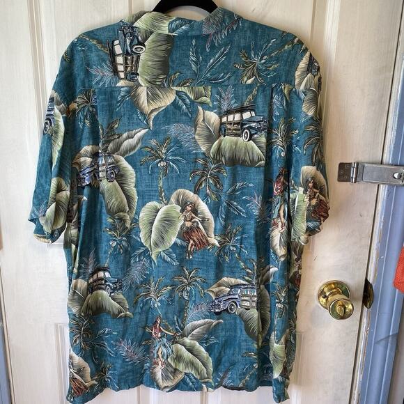 Campia Men M Hawaiian Button Up Short Sleeves Shirt Retro Car Houla Girl Beach - Picture 7 of 7